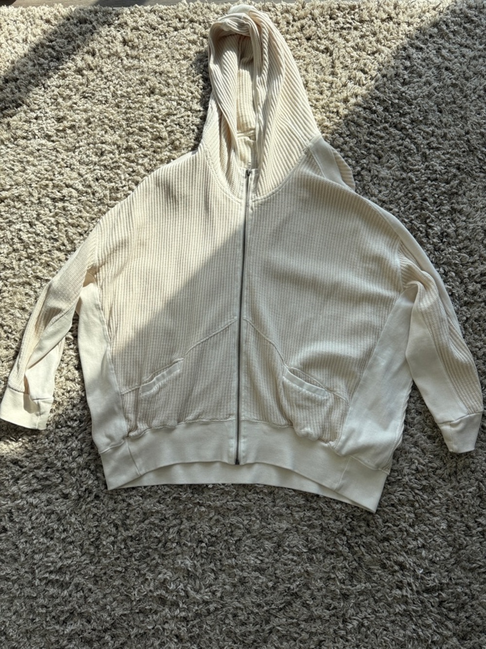 Lily & Lottie Cream Waffle Knit Zip Hoodie